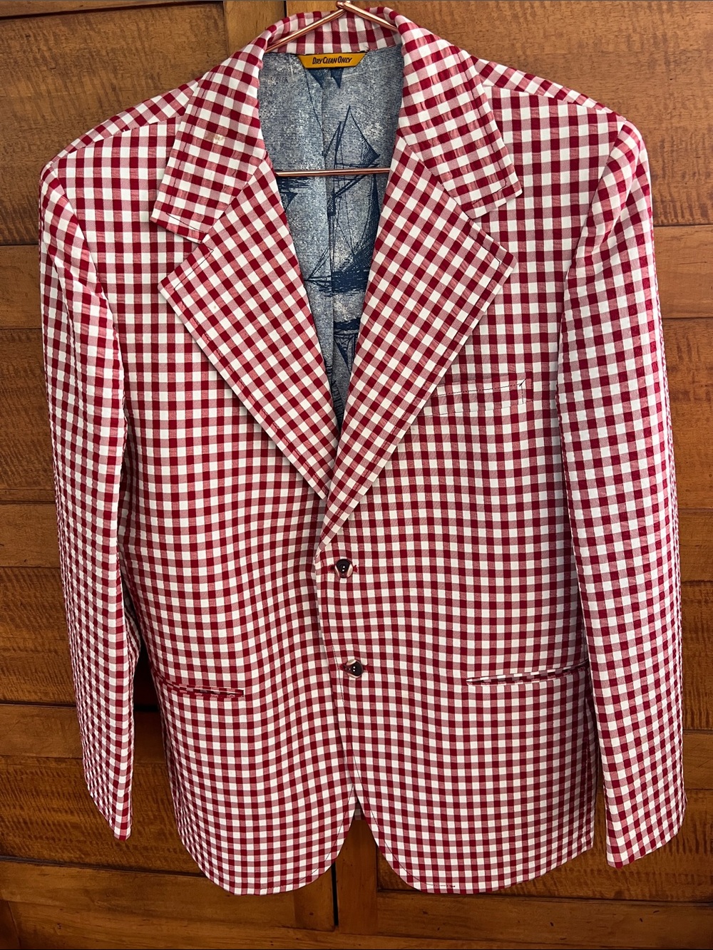 🇺🇸VTG Red & White Gingham Country Club Sport Coat Blazer Dayton’s Mens Store 40R